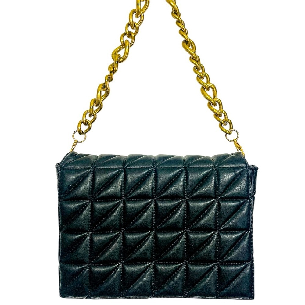ZARA Black Quilt Gold Chain Handle Bag